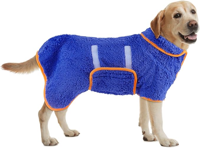 Bienbee Dog Bathrobe, Quick Drying Super Absorbent Pet Robes for Small Medium Large Dogs, Drying Coat for After Bath & Swim, Warm & Cozy Dogs Towels, Dog Puppy Bath Supplies, Dark Blue L