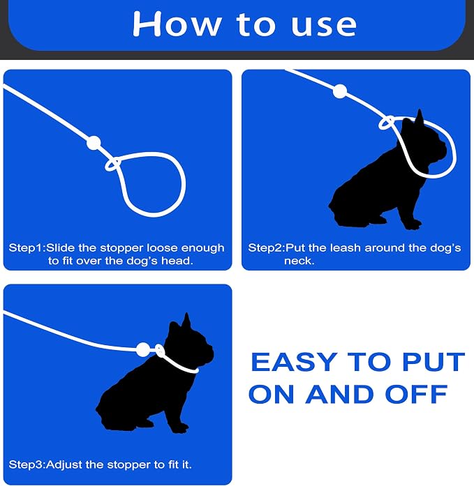 D Blue 6FT Slip Lead - Heavy Duty No Pull Dog Training Leash, Comfortable Rope Leash for Small to Medium Dogs