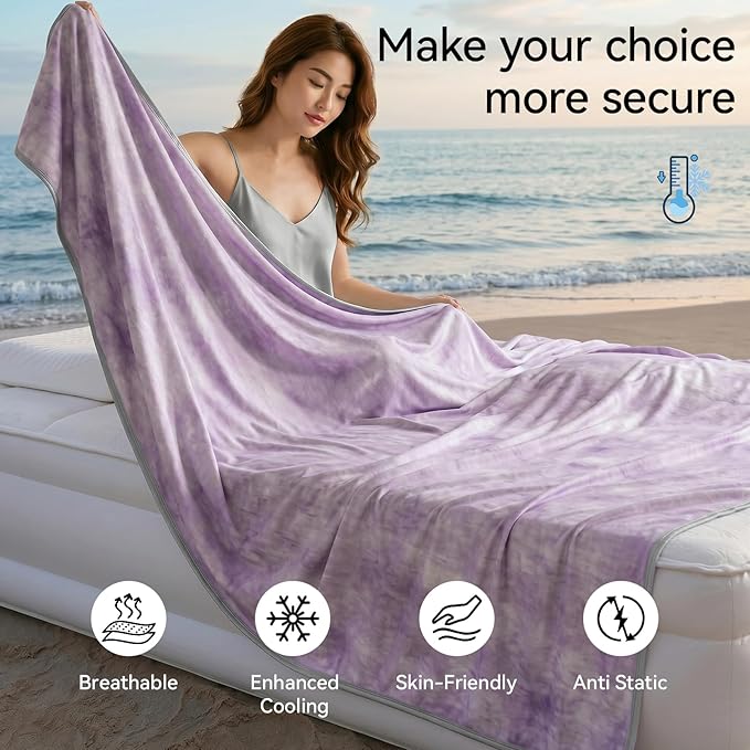 Guohaoi Cooling Throw Blanket for Hot Sleepers, Twin Size 90''×90'' Lightweight Breathable Summer Bed Blanket for Couch, Arc-Chill Q-Max >0.5 Cool Fiber, Lightweight Blanket Light Purple