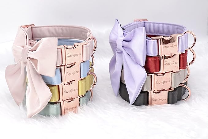 Unique style paws Silk Green Color Dog Collar Adjustable Durable Dog Collar with Bow Wedding Bowtie Collar for X-Small Puppy and Cats (XS, Lavender)