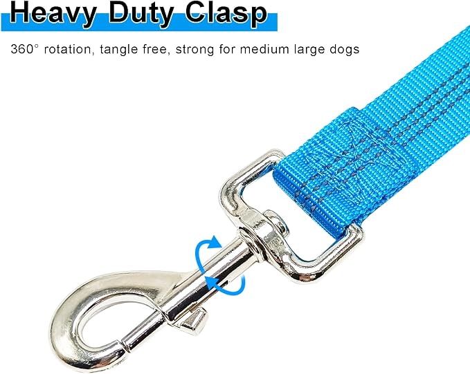 5FT Bungee Dog Leash with 2 Handles, Reflective Strong Nylon Traffic Leash, Shock Absorbing Lead for Large Medium Dogs Walking Training Controlling, Blue