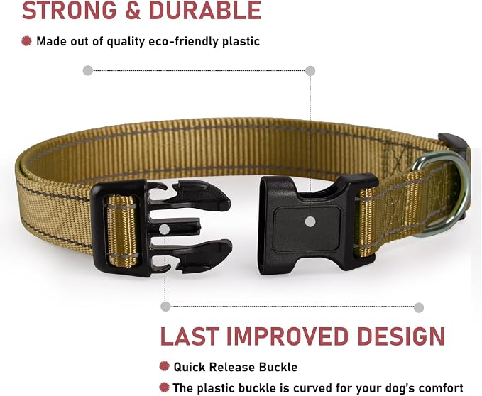Reflective Dog Collar with Buckle Adjustable Safety Nylon Collars for Small Medium Large Dogs, Brown XS