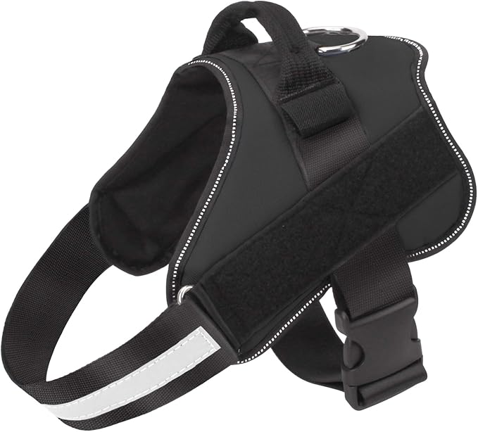 Dog Harness, No-Pull Reflective Dog Vest, Breathable Adjustable Pet Harness with Handle for Outdoor Walking - No More Pulling, Tugging or Choking (Black, M)
