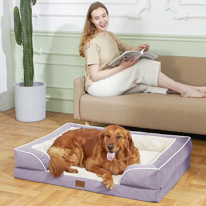 Comfort Expression Orthopedic Dog Bed for Medium Dogs 30x20 Inch, Waterproof Supportive Egg Crate Foam Medium Pet Bed with Removable Bolsters, Dog Couch with Washable Cover & Non-Slip Bottom, Purple