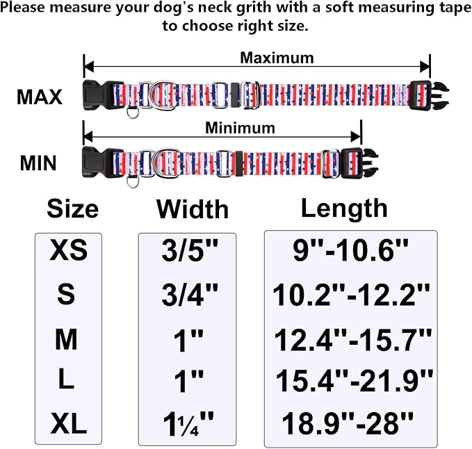 American Flag Martingale Collar 4th of July Star Holiday Dog Collar with Buckle Adjustable Pet Collars (Red Blue Patriotic Stripes, Medium)