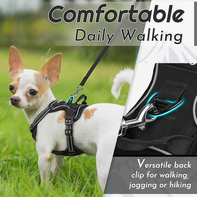 Eagloo Small Dog Harness No Pull, Service Vest with Reflective Strips and Control Handle, Adjustable and Comfortable for Walking, No Choke Pet Harness with 2 Metal Rings, Black, XS