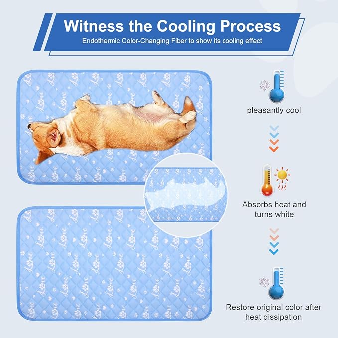 MH MYLUNE HOME Dog Cooling Mat 48x28 Inch - Double-Sided Cooling & Warm, Cool-Chill Cool Fiber, Endothermic Color Changing Pet Pad for Large Dogs, Foldable & Washable Summer Blanket