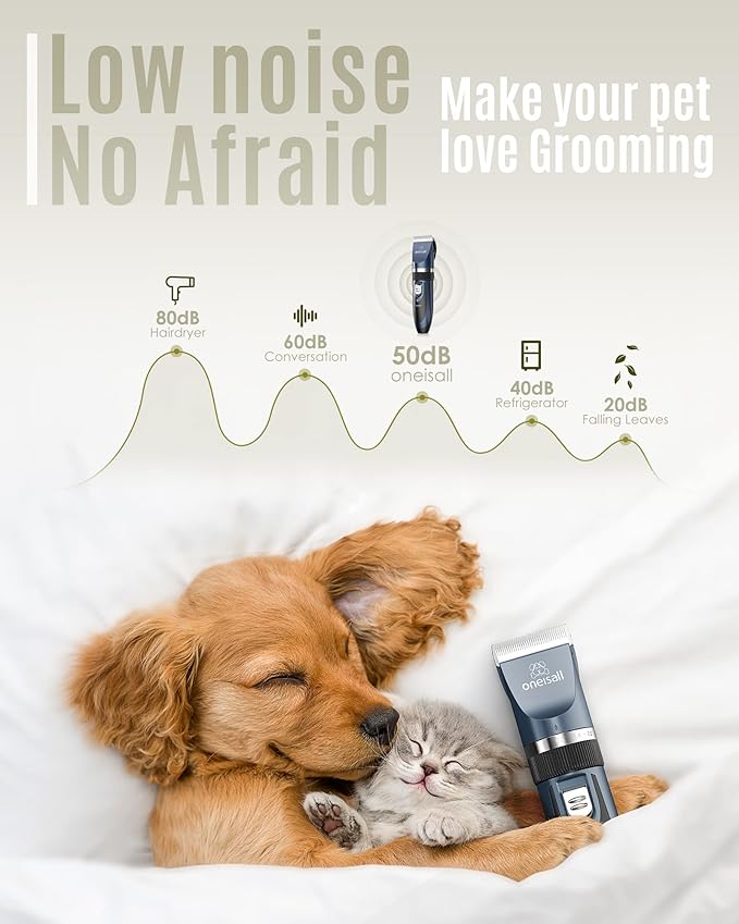 oneisall Dog Clipper Low Noise, Dog Grooming Kit with Rechargeable, Dog Shaver Cordless Electric Quiet Hair Clipper Set for Dog Cats Pets（Navy）