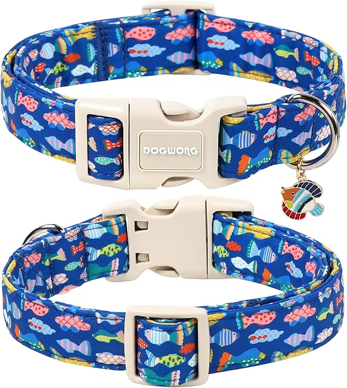 DOGWONG Summer Dog Collar for Small Dogs, Beach Hawaiian Dog Collars, Blue Summer Boy Dogs Collars for Small Medium Dogs, Neck 11-16 inches