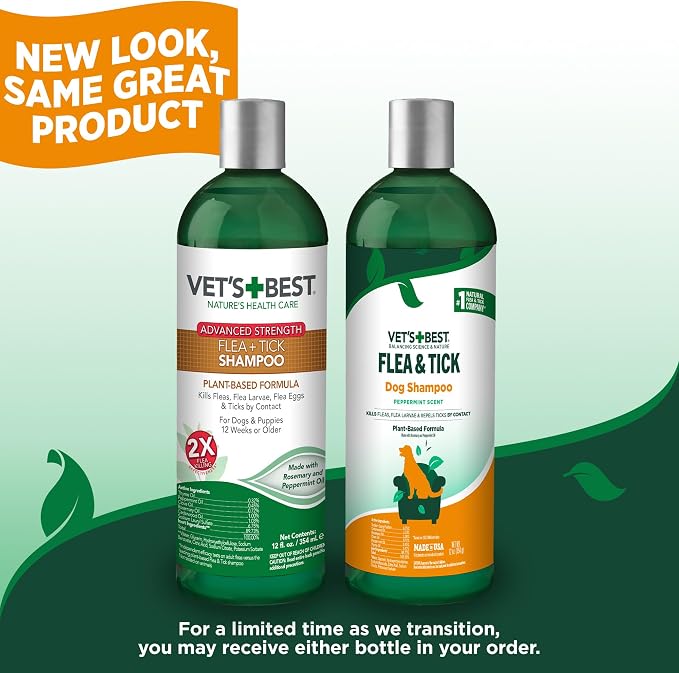Vet’s Best Flea and Tick Shampoo for Dogs – Advanced Strength Plant-Based Formula for Flea Treatment and Prevention, Natural Flea Bath and Tick Control, Vet Recommended, Made in USA, 12 oz