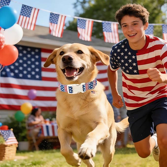 Patriotic Dog Collar for Small Dogs,4th of July Dog Collar with American Flag Pattern,Independence Day Puppy Collars for X-Small Puppies Dogs, Neck 8-12 inches