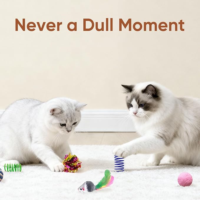 Cat Toys for Indoor Cats, 35 Packs Interactive Cat Toys Set with Colorful Springs, Mouse Cat Toy, Crinkle, Sisal, Pompom and Color Bell Balls for Kitten Toys