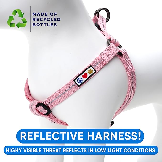 Pawtitas Recycled Reflective Step-in Dog Harness – Adjustable No-Pull Vest for Puppies to Seniors, Safe & Comfortable M Pink