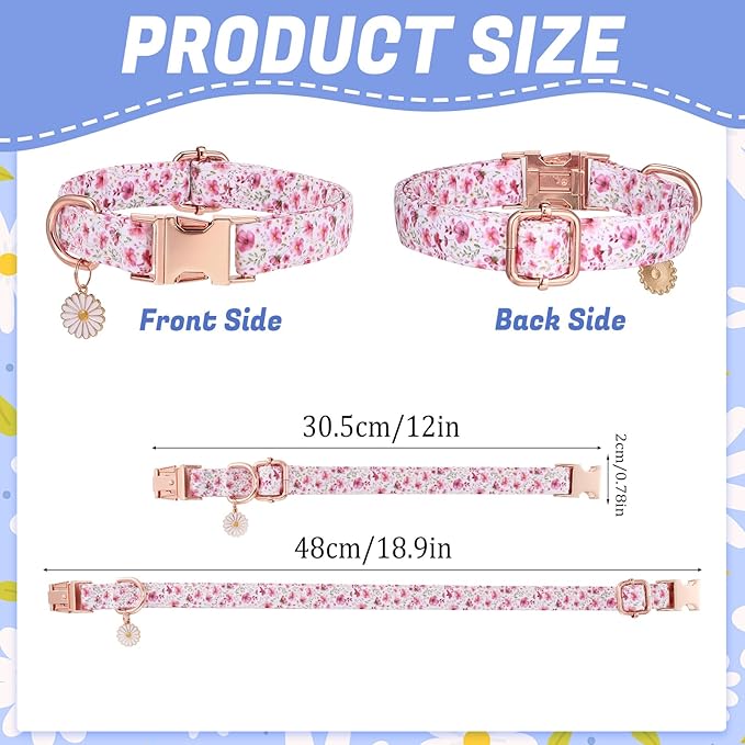 3 Pack Floral Dog Collars for Medium Dogs Flower Dog Collars with Pendant for Girl Female Dogs Cute Puppy Pet Collar (12-18.9 inch)
