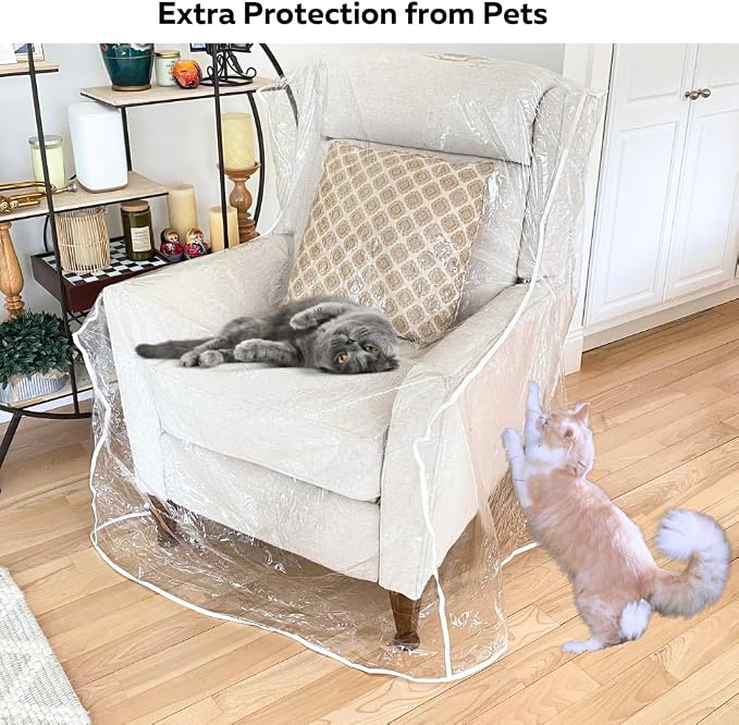 Evelots Clear Plastic Recliner Cover - Thick Heavy Duty Vinyl Armchair Cover for Protection Against Cat & Dog Clawing - Stain & Dust Protector - Waterproof Slipcover for Moving & Storage