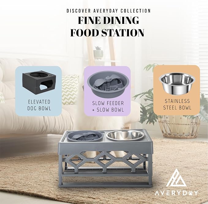 AVERYDAY Slow Feeder Dog Bowls for Large Breed, 2.5 Cups Deep Food Puzzle Bowl with Spinning Slow Feeder Insert, Non-Slip Bottom, Fits for Raised Stand, Hard Maze Design for Medium and Large Dogs