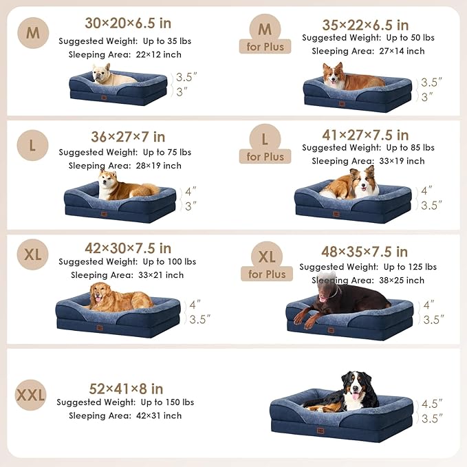 EHEYCIGA Orthopedic XL Dog Bed for Large Sized Dog, 48x35 Inch Extra Large Memory Foam Dog Couch Bed with Sides, Waterproof Liner & Washable Removable Cover, Bolster Pet Sofa, Navy
