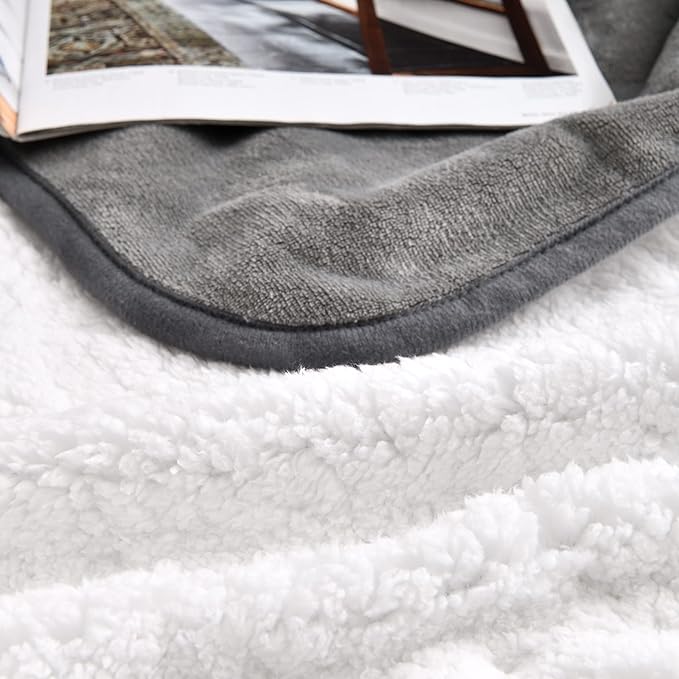 Waterproof Blanket for Bed Couch Sofa, Soft Liquid Pee Proof Pet Blanket for Dog Puppy Cat, Reversible Sherpa Fleece Furniture Protector (Grey, 30x40 inches)