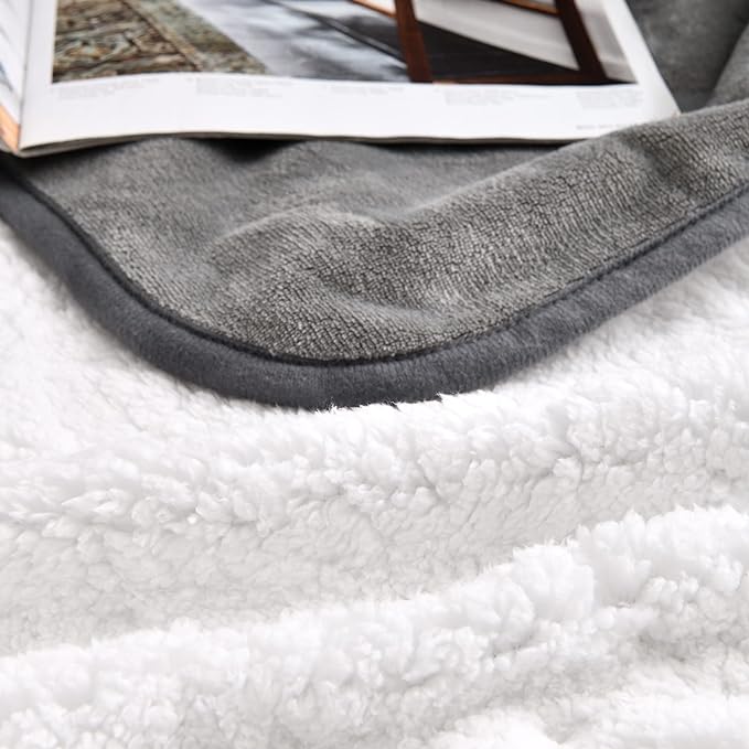 Waterproof Blanket for Bed Couch Sofa, Soft Liquid Pee Proof Pet Blanket for Dog Puppy Cat, Reversible Sherpa Fleece Furniture Protector (Grey, 50x60 inches)