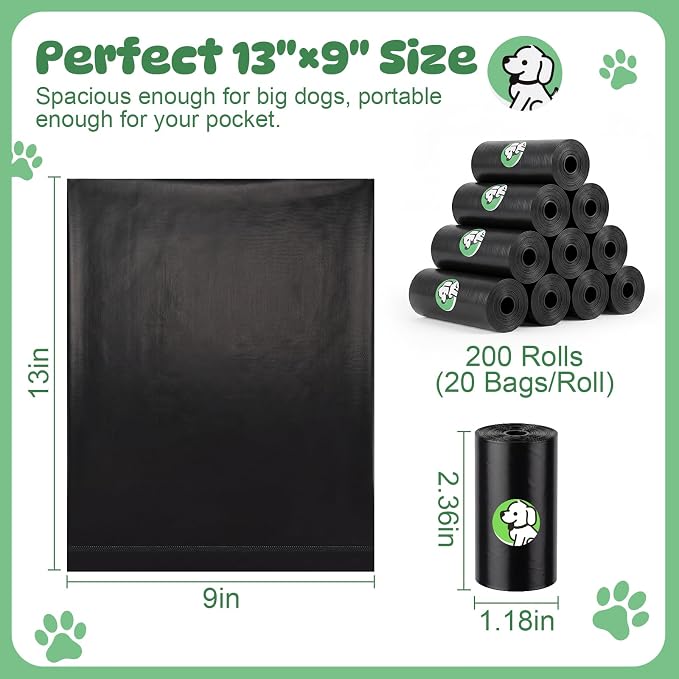 Sherr 4000 Counts Dog Poop Bags Bulk Leak Proof Dog Waste Bags for Puppy Pets Poop Outdoor Walking and Travel, 200 Rolls