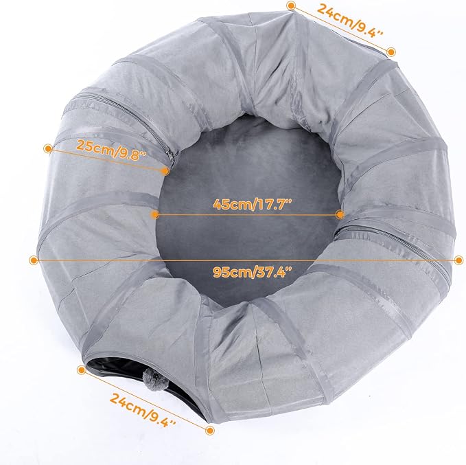 PAWZ Road Cat Tunnel Bed Large Cat Donut Tunnel for Indoor Cats, Collapsible Cats Tube with Central Mat, Peek Hole and Cat Toy Hanging Balls