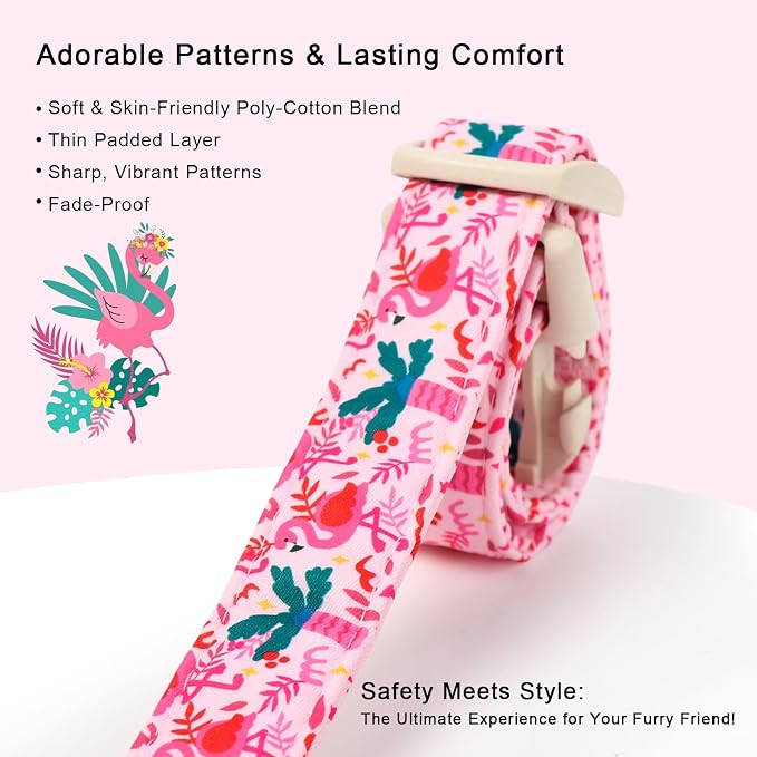 Summer Dog Collar Pink Flamingo Dog Collars for Puppy Small Dogs - Lightweight Adjustable Cute Male Female Dogs Everyday Collar with Quick Release Buckle XS