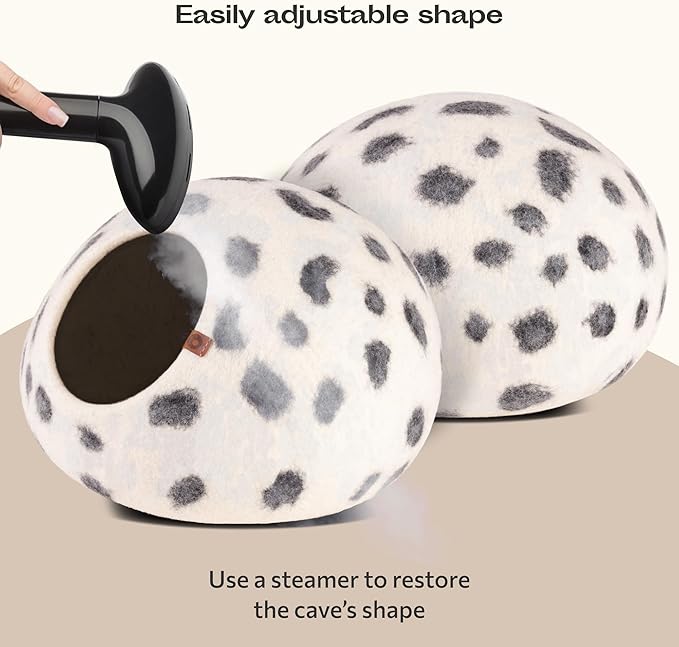 MEOWFIA Cat Cave – Premium Felt Cat Enclosure for Indoor Cats, Handmade Merino Wool (Snow Leopard, Medium)