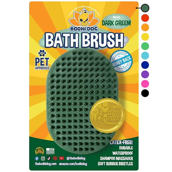 Bodhi Dog Shampoo Brush - Pet Grooming & Bath Supplies for Dogs and Cats - Bath Brush for Long & Short Hair - Premium Scrubber for Shower, Bathing & Massage (One Pack, Dark Green)