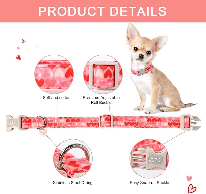 Unique style paws Valentine's Day Dog Collar Plastic Buckle Collar with Pendant Painting Love Heart Gift Wedding Small Medium Large Boys Girls Dogs