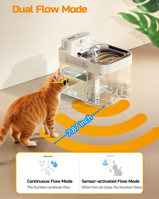 ODSD Cat Water Fountain, App Monitoring Wastewater Separation & No Filter Cotton, Pet Water Fountain with 101oz/3L Large Capacity Tank, Wireless Automatic Water Dispenser for Cats Indoor, 2.4G Wi-Fi