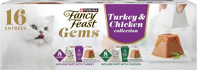 Purina Fancy Feast Gems Pate Mousse with Turkey and with Chicken Wet Cat Food Variety Pack - 4 oz. (Pack of 16)