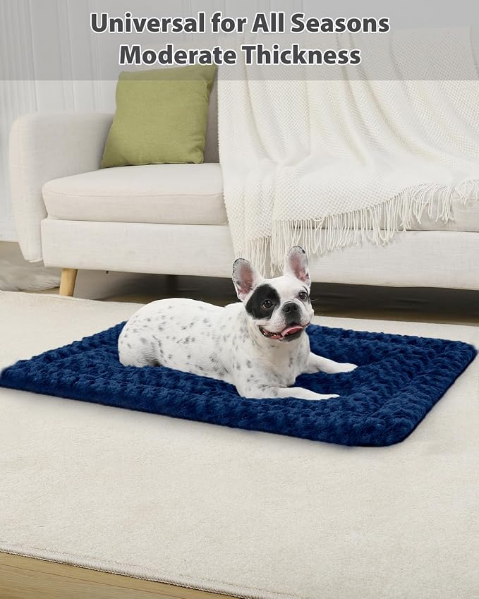 Washable Dog Bed Mat Crate Pad Soft Fluffy Pet Kennel Beds Dog Sleeping Mattress for Large Jumbo Medium Small Dogs, 42 x 28 Inch, Blue