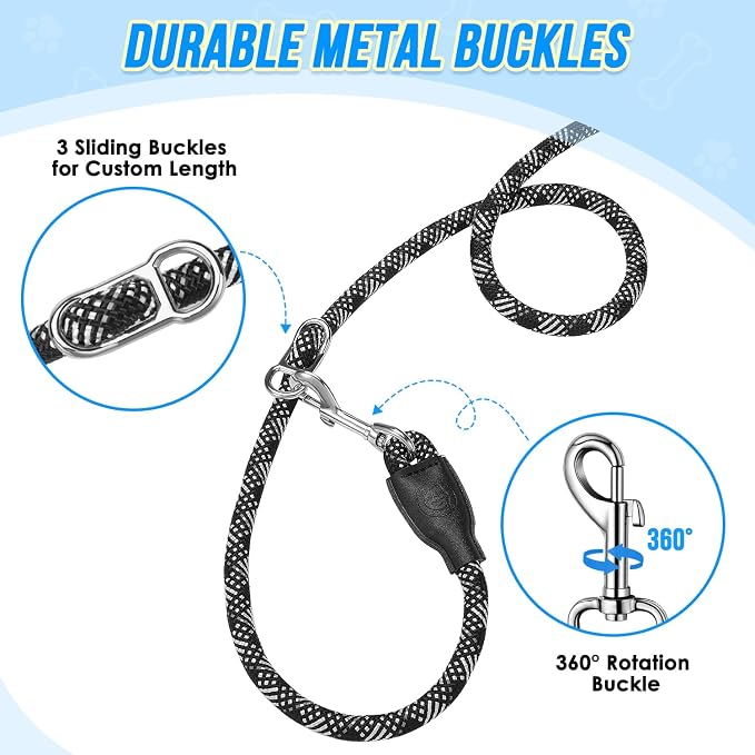 Lukovee Hands Free Dog Leash, 10FT Adjustable Training Lead 1/2 Inch Nylon Heavy Duty Lead No Pull for Large Medium Dogs, Tangle Free Reflective Waist-Leash for Walking Running(Xie-Black, plus Handle)