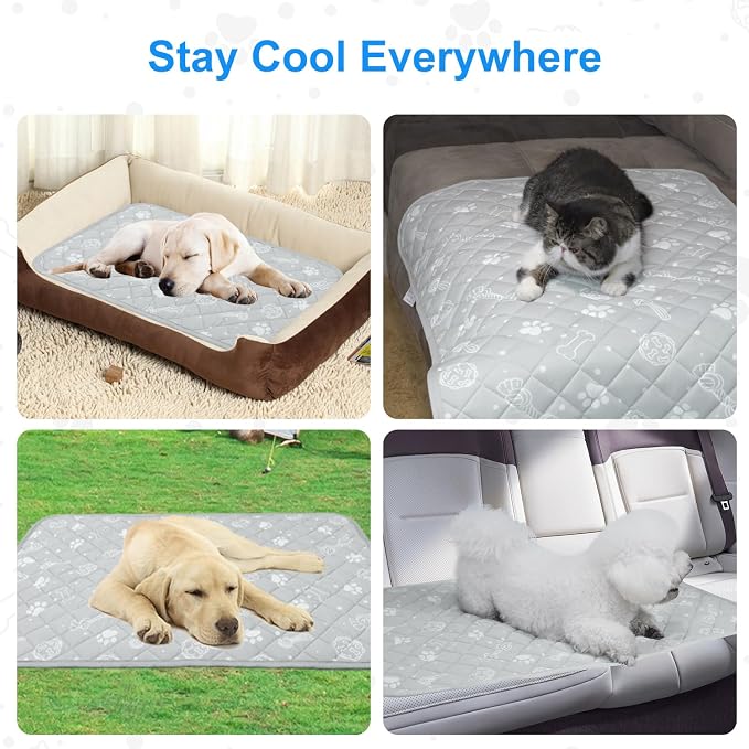 MH MYLUNE HOME Self Cooling Mat for Large Dog, 39”x59” Cool-Chill Cooling Fiber & Endothermic Color Changing Pet Cooling Pad, Foldable & Washable Non-Toxic Summer Pet Blanket