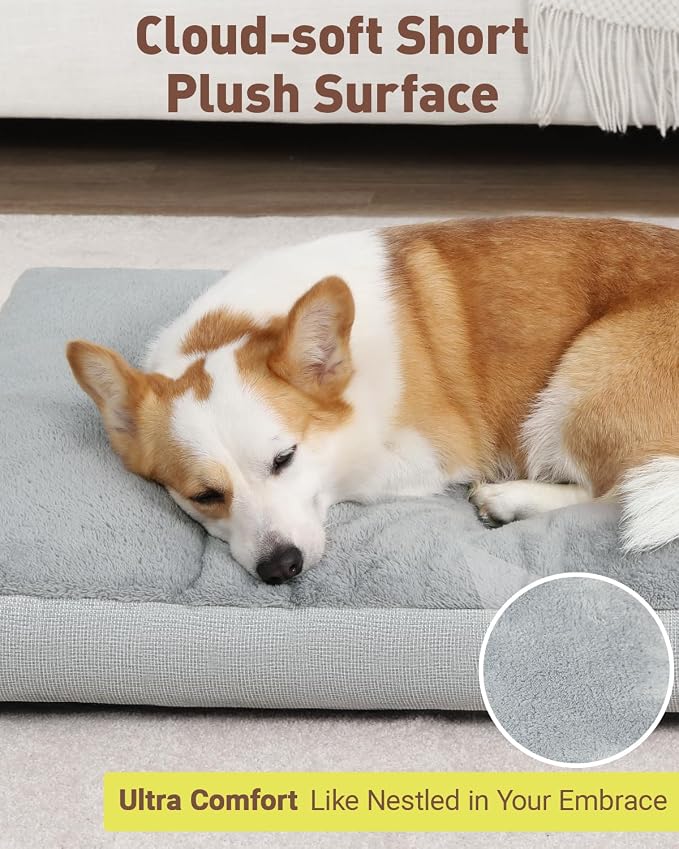 NUPIDA Washable Dog Bed for Small Dogs, Crate Bed Plush Pet Kennel Pad with Non-Slip Bottom, Pet Sleeping Mat, 23x17 Inch, Light Gray