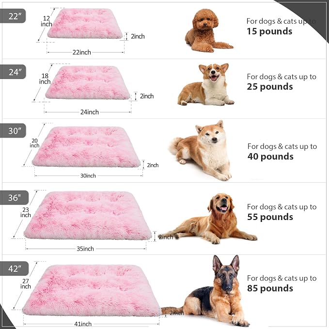 Vonabem XL Dog Bed Large Crate Pad, Washable Pink Pet Beds, Deluxe Plush Soft Crate Bed 42 inch, Dog Mats for Sleeping, Anti-Slip Kennel Pad 41 * 27 inch