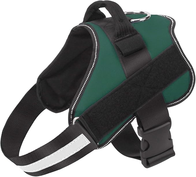 Dog Harness, No-Pull Reflective Dog Vest, Breathable Adjustable Pet Harness with Handle for Outdoor Walking - No More Pulling, Tugging or Choking (Dark Green, M)