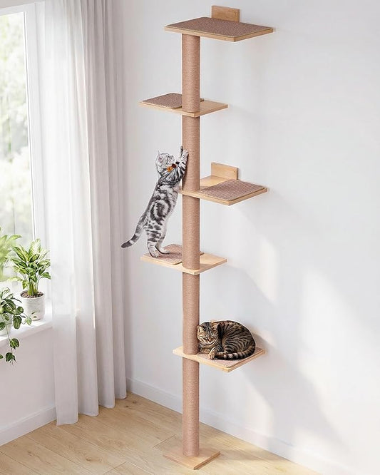 80.3" Tall Cat Tree for Wall, 5 Tier Floor to Ceiling Cat Tree, Adjustable Wall Mounted Cat Tree with 15.7" Top Perch Bed for Large Adult Cats