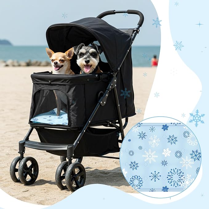 Nuanchu Dog Stroller Cooling Mat, Waterproof Gel Pet Cooling Pad for Summer, Washable Cat Sleeping Blanket, Portable Ice Gel Travel Mat for Cats, Crates, Car Seat(11.81 x 19.69 Inches,Snowflake)
