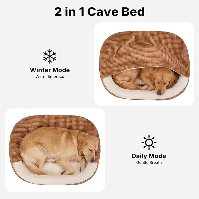 Veehoo 2 in 1 Dog Bed with Cover Cave, XL Dog Beds Indoor with Hooded Blanket, 48 inch Cozy Dogs Cave Bed with Removable Washable Cover for Extra Large Dogs Up to 110 lbs