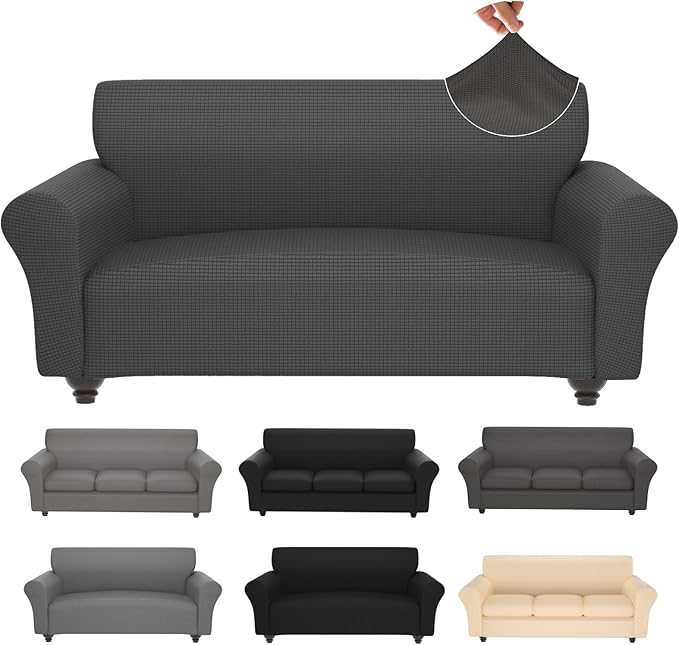 Stretch Couch Covers for 3 Separate Cushion Couch Sofa -Living Room Couch Sofa Cover,Washable Sofa Slipcover,Pet Friendly Furniture Protector with Elastic Bottom,Universal Fit for Home(Gray,Sofa)