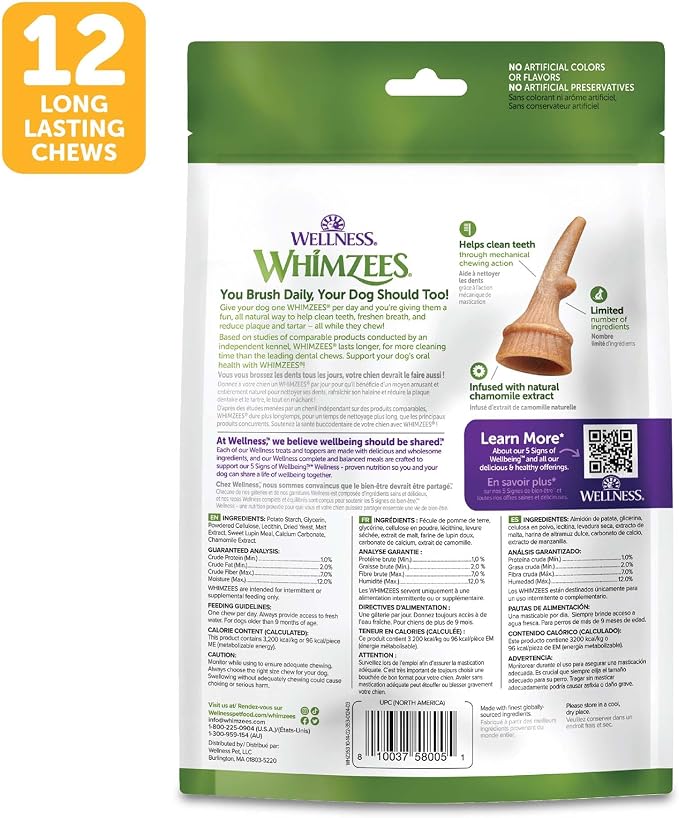 Wellness WHIMZEES Antler Occupy Natural Dog Dental Treat, Chews, Freshens Breath, Medium Size, 12.7 oz Bag, 12 Count
