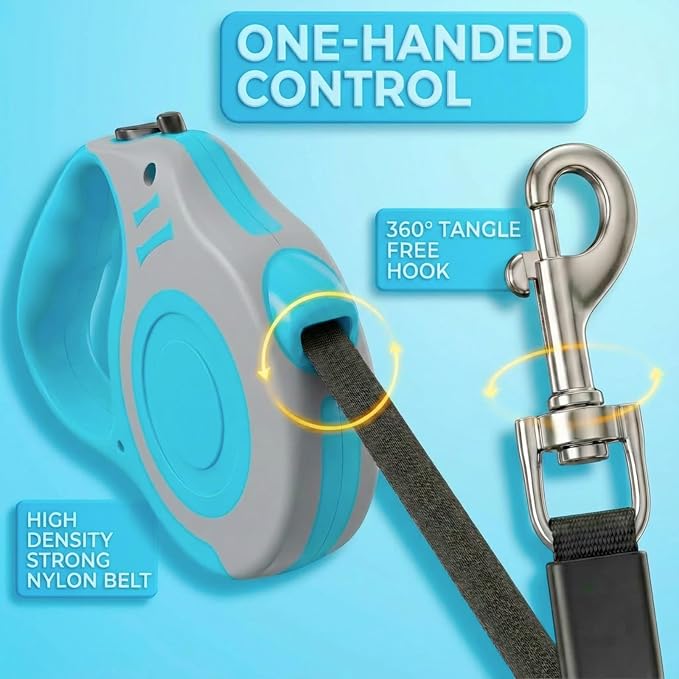 Retractable Dog Leash Lightweight 10/16FT Leash with Non-Slip Handle, for Small Medium Dogs (Gray Blue, 16FT)
