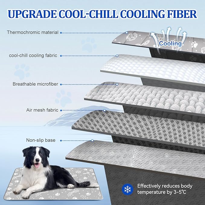 MH MYLUNE HOME Upgrade Cooling Mat for Pets, 28”x39” Cool-Chill Fiber Reinforced Padding, Heat-Absorbing Color-Changing Pet Pad, Foldable/Washable Summer Bed