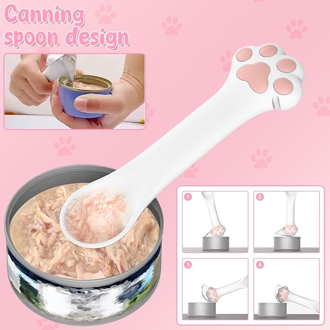4 Pcs Pet Food Can Supplies Set, Cat Strip Feeder Spoon, Multi-Function Cat Treat Dispenser Spoon, Silicone Dog Cat Food Can Covers Lids Top, Cat-Sliding Dispenser for Wet Food - Easy to Scoop Food