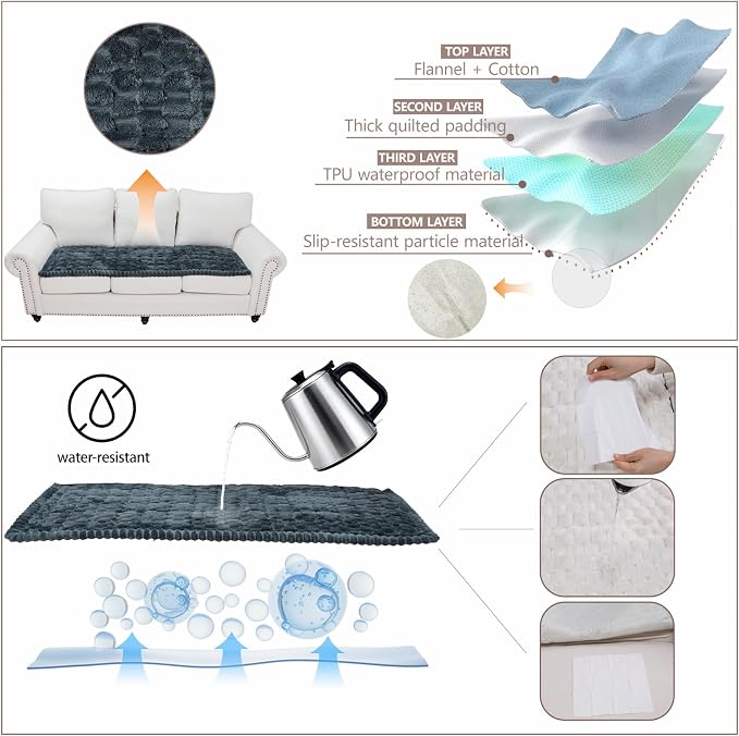Waterproof Couch Cover for Dogs Washable,Non Slip Fuzzy Durable Couch Covers for 3 Cushion Sofa Pet Friendly Sofa Cover Dog Thick Soft Slipcovers Protector Couches Mat Bed (Grey, 27.6" x 59.06")