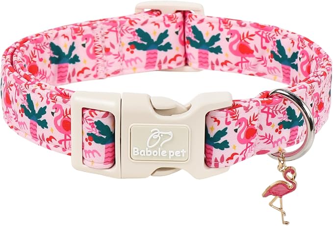 Summer Dog Collar Pink Flamingo Dog Collars for Large Dogs - Lightweight Adjustable Cute Male Female Dogs Everyday Collar with Quick Release Buckle L