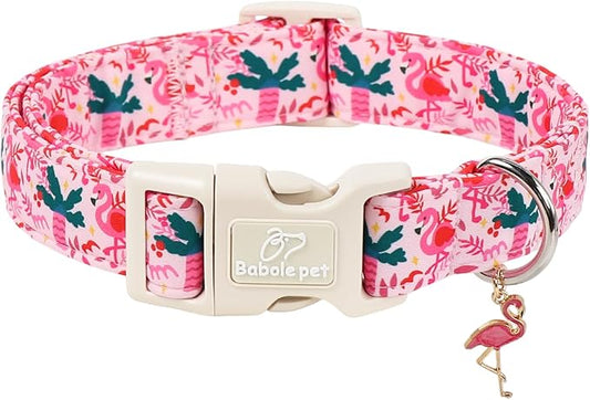 Summer Dog Collar Pink Flamingo Dog Collars for Giant Large Dogs - Lightweight Adjustable Cute Male Female Dogs Everyday Collar with Quick Release Buckle XL