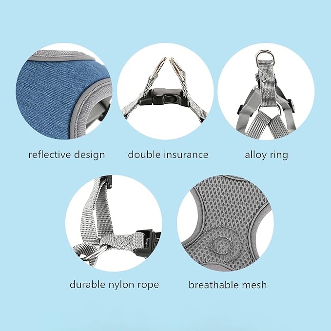 Dog Harness with Leash Set, No Pull Adjustable Step in Dog Collars Harness with Breathable Padded Vest for Small Medium Large Training and Running(XS, Blue)