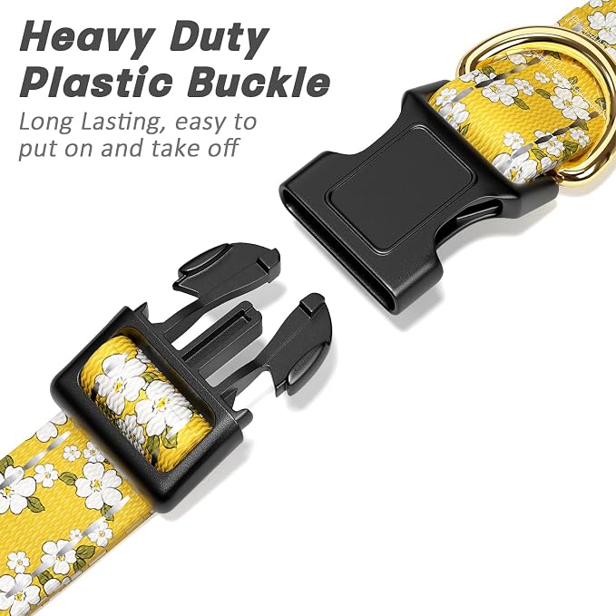 Reflective Dog Collar for Extra Small Dogs, Cute Flower Theme Adjustable Heavy-Duty Nylon Puppy Collar for Boy and Girl Female, Soft Pet Accessories with Quick Release Buckle, Yellow